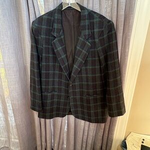 Men's Plaid Blazer wool blend checkpoint M Green and Black USA made suit jacket